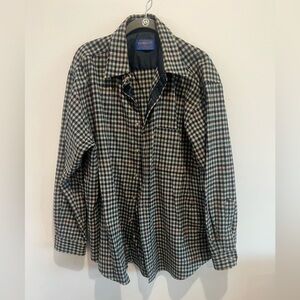 Pendleton Shirt Checkered Long Sleeve 100% Wool Flannel Beige/Green Mens L